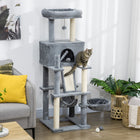 PawHut - arbre à chat 55 po pour chats d’intérieur, centre d’activités avec balles suspendues, condo, hamacs, lit, rampe - gris-Balle suspendue pour le divertissement 