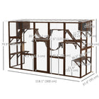 PawHut - Grand enclos extérieur pour chat avec condos, plateformes et échelles pour chats - 118,1 po L x 37,4 po l x 74 po H - espresso-Espace inférieur spacieux pour se promener 