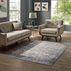 Modway - Minu Treillis floral vieilli Tapis 4 pi l x 6 pi L - Bleu clair, jaune et orange-Tissage serré à poil bas
