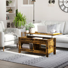 HOMCOM - Table basse relevable avec rangement caché et étagères ouvertes - brun-Les étagères ouvertes en bas offrent un espace de rangement et d’exposition supplémentaire