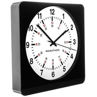Marathon – Horloge murale surdimensionnée analogique avec veilleuse auto, boîtier noir, cadran blanc-La veilleuse s'allume automatiquement lorsque les lumières sont éteintes (panneau solaire pour la détection de nuit)