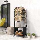 Outsunny - Porte-bûches à 4 niveaux avec 4 outils- support à bois sur roulettes-Les deux étagères inférieures pleines gardent les sols propres de la poussière de bois et conviennent au rangement de petit bois 