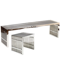 Modway - Gridiron Bancs Ensemble de 2 - Argent-Établi court : acier inoxydable