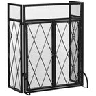 HOMCOM - Pare-étincelles pliant de foyer à 3 panneaux avec porte et écran pare-étincelles, noir-La conception à trois panneaux peut s'adapter de manière flexible à des cheminées de différentes tailles et formes 
