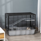 PawHut - Cage à hamster et cochon d’Inde à 3 niveaux 31,5 po x 19 po x 23 po - gris-Composé d’un cadre supérieur en métal et d’une base en plastique amovible 
