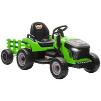 Qaba - Tracteur électrique 12V pour enfants avec remorque et télécommande - vert-La remorque détachable permet de transporter des objets, favorisant le jeu de rôle et le rangement 
