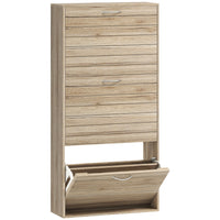 HOMCOM - Armoire à chaussures mince avec 3 tiroirs rabattables pour 12 paires - chêne-3 tiroirs basculants peuvent contenir jusqu'à 12 paires de chaussures 