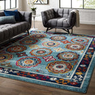 Modway - Entourage Treillis marocain floral vieilli d’Odile Tapis de comédie 8 pi l x 10 pi L - Bleu, Rouge, Orange, Jaune-Tissage serré à poil bas