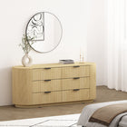 Manhattan Comfort - Olivia commode double moderne 181,1 cm - chêne naturel et noir-Présente une finition en chêne naturel avec une texture nervurée