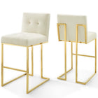 Modway - Privy Acier inoxydable doré Performance Velvet Tabouret de bar - Ivoire d’or - Ensemble de 2-Ensemble de tabourets de bar Glam Deco de 2
