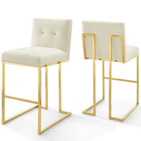 Modway - Privy Acier inoxydable doré Performance Velvet Tabouret de bar - Ivoire d’or - Ensemble de 2-Ensemble de tabourets de bar Glam Deco de 2