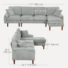 HOMCOM - Canapé sectionnel modulable avec chaise longue - gris-Coussin d'assise avec ressorts et mousse haute densité à l'intérieur pour un confort d'assise optimal 