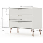 Manhattan Comfort - Rockefeller ensemble de commodes de chambre à coucher style milieu du siècle moderne - blanc cassé - ensemble de 3-Recommandé pour un téléviseur jusqu'à 65 pouces