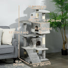 PawHut - Arbre à chat 53 po - grand meuble condo - gris-Équipé d'échelles pour que le chat puisse monter et descendre, et de jouets suspendus pour plus de plaisir 