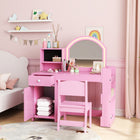 Qaba - Coiffeuse pour enfants avec miroir éclairé - rose-Bureau polyvalent tout-en-un, idéal pour se déguiser, jouer et lire  
