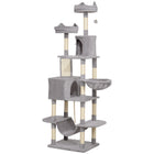 PawHut - Grand arbre à chat 81 po avec poteaux à griffer, condos, lits - gris clair-Grand arbre à chat haut pouvant accueillir confortablement 1 à 3 chats 