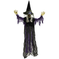 Outsunny - Sorcière animée à suspendre de 6pi - décorations d'Halloween-Une sorcière réaliste grandeur nature de 183 cm (72 pouces) ajoute une touche effrayante à votre décoration 