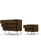 Manhattan Comfort - Rockefeller commode et table de chevet style milieu du siècle moderne - marron - ensemble de 2-Option pour accueillir un meuble TV jusqu'à 32", avec une capacité de 11 lb par étagère