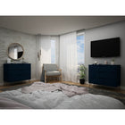Manhattan Comfort - Rockefeller commode 3 tiroirs de 89,56 cm style milieu du siècle, bleu minuit Tatiana, lot de 2-Choisissez le design de votre poignée lorsque le produit est chez vous Option pour une poignée découpée ou un look affleurant