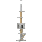 PawHut - arbre à chat du sol au plafond 89 po-100 po hauteur réglable - gris clair-Hauteur réglable de 88,6 po à 100,4 po (225-255 cm) pour s'adapter à différentes hauteurs de plafond 