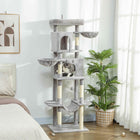 PawHut - Arbre à chat 69 po, tour avec 2 condos - gris clair-Plateforme supérieure garnie de coton pelucheux pour un confort digne d’un nuage 