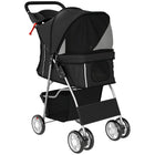 PawHut - Pet Poussette pour chat et chien à roulettes, entrée zippée, chariot de transport pliable - noir-Cadre en acier solide et tissu robuste se replient de façon compacte pour un transport facile 