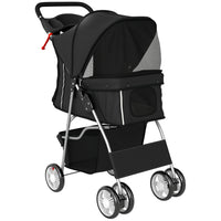 PawHut - Pet Poussette pour chat et chien à roulettes, entrée zippée, chariot de transport pliable - noir-Cadre en acier solide et tissu robuste se replient de façon compacte pour un transport facile 