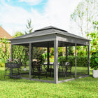 Outsunny - Tente gazébo pliante 11 pi l x 11 pi L à toit souple à 2 niveaux avec moustiquaire - Gris foncé-Toit à double niveau assurant une bonne ventilation