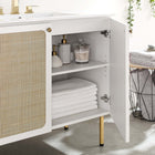 Modway - Chaucer 36" Vanette de salle de bain - Blanc blanc-Portes en rotin tissé