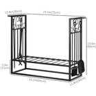 HOMCOM - Porte-bûches robuste design vintage- étagère de rangement pour bois avec 4 outils- noir-Les pieds surélevés permettent de garder le bois toujours sec   