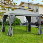 Outsunny - Pavillon de patio extérieur 10 pi l x 10 pi L - abri avec auvent - gris foncé-Conception à double toit pour la circulation de l'air