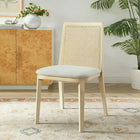 Modway - Monarch Bois et rotin Fauteuil d’appoint de salle à manger - Ivoire blanc ancien tissé naturel à bruyère-Siège rembourré en tissu