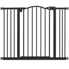 PawHut - Barrière pour Animaux 29"-39" avec Porte à Pression pour Chiens pour Escaliers - Noir-La porte se ferme automatiquement si elle reste ouverte entre un angle de 30° et 90°