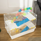PawHut - Cage pour hamster 31 po L avec système de tubes tunnels - Blanc-Fil d'acier pour une bonne ventilation et poignées supérieures pour une prise facile
