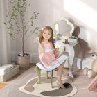 Qaba - Coiffeuse pour enfants avec miroir et tabouret motif fleur - blanc-Un joli motif de fleur qui égayera n'importe quelle pièce  
