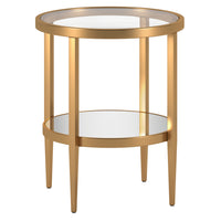 Hudson&Canal - Table d'appoint ronde Hera (50 cm de largeur) avec étagère miroir - Laiton antique-Un design contemporain moderne pour votre salon, votre chambre et plus encore