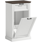 HOMCOM - Buffet bas anti-animaux 10 gallons à poubelle basculante avec tiroir - effet bois blanc-Le meuble à poubelle basculant cache un bac de 10 gallons (non inclus) pour garder la cuisine propre 