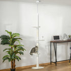 PawHut - Arbre à chat du sol au plafond 88,5 po-100,5 po avec poteaux à griffer - blanc crème-Le design à plusieurs niveaux répond au besoin de grimper et d'explorer 