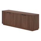 Hudson&Canal - Meuble TV Mansfield pour téléviseurs jusqu'à 78" - Noyer satiné-Le dessus a une capacité de poids de 75 lb, les étagères inférieures peuvent supporter 25 lb chacune