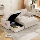 HOMCOM - Canapé-lit gigogne avec ports USB et rangement pour chaise longue - beige-Ports USB-A et USB-C intégrés, rechargez vos appareils tout en vous relaxant 