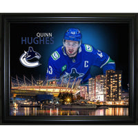 Quinn Hughes 16x20 Skyline impression Vancouver Canucks - Impression encadree - 20" x 16"-Qualité supérieure - virtual frames