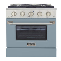 Kucht - 30 po Série KNG Cuisinière Pro Style au gaz naturel - Acier inoxydable/Bleu pâle-Cuisez et pâtissez comme un pro grâce au four à convection extra-grand offrant une capacité de 4,2 pi³, une configuration à cinq grilles et une vaste fenêtre d’observation