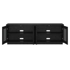 Hudson&Canal - Meuble TV Pryce pour téléviseurs jusqu'à 78" - Grain noir/Rotin noir-Nettoyer avec un chiffon doux et sec, sans produits chimiques agressifs ni produits de nettoyage abrasifs