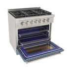 Kucht - 36 po Série KFX-X Cuisinière Pro Style au gaz propane - Acier inoxydable/Bleu pâle-Dimensions du produit 27,75 po L x 36 po L x 36 po H
