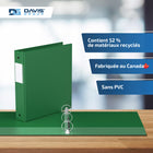 Davis Group Super économie, Reliure à anneaux ronds 1.5 po, paquet de 6 – Vert-Polypropylène sans PVC