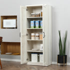 HOMCOM - Armoire de cuisine avec portes et étagères réglables - blanc vieilli-À placer dans votre cuisine, salon ou salle à manger pour un espace de rangement supplémentaire 