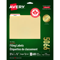 Avery – Étiquettes de classement TrueBlock pour imprimantes laser/jet d'encre, 3 7/16 po x 2/3 po, barre rouge, paq./600, 5066-Étiquettes de chemises de classement