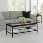 Hudson&Canal - Table basse rectangulaire Alexis (45 po de largeur) - Bronze noirci-Une finition en bronze noirci fabriquée à la main est appliquée sur le cadre en acier