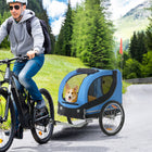 Aosom - Remorque de vélo pour chien, chariot de transport avec attelage, réflecteurs, bleu-Portes avant et arrière à fermeture éclair pour une entrée facile 