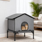 PawHut - Maison pour chat d’extérieur, isolée et imperméable avec base surélevée - gris-Inclut des piquets de sol pour la stabilité 
